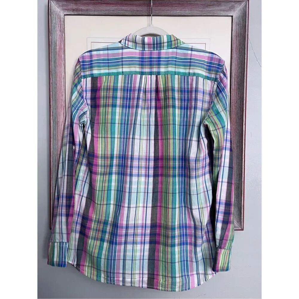 Tommy Bahama Women's Size Small Pastel Blue Pink Button Up Shirt Top
